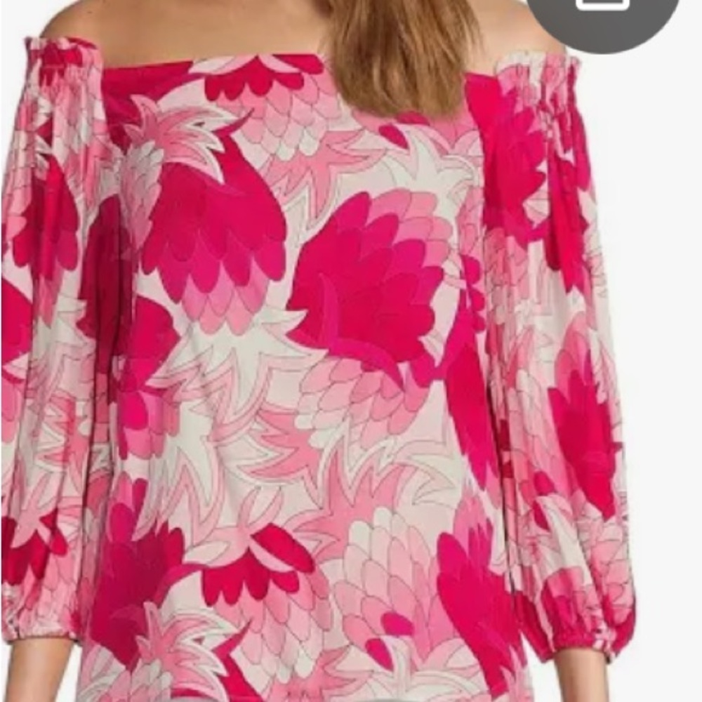 NWT Trina Turk Equinox 2 Off Shoulder  Top Flower Child Pink and Red Pattern - Picture 5 of 6